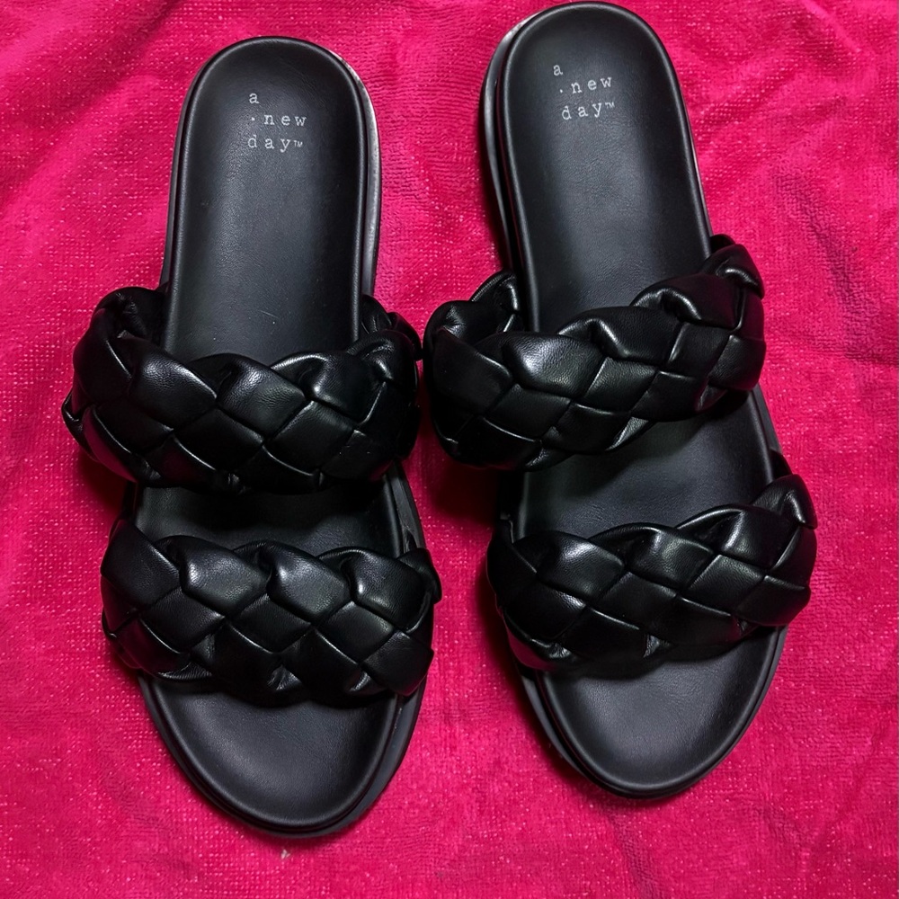 A New Day Black Woven Slide Sandals